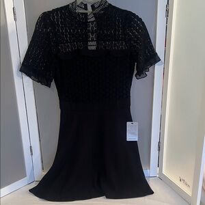 Nordstrom Chelsea28 black dress lace Shortsleeved ruffle a-line 0p nwt $139